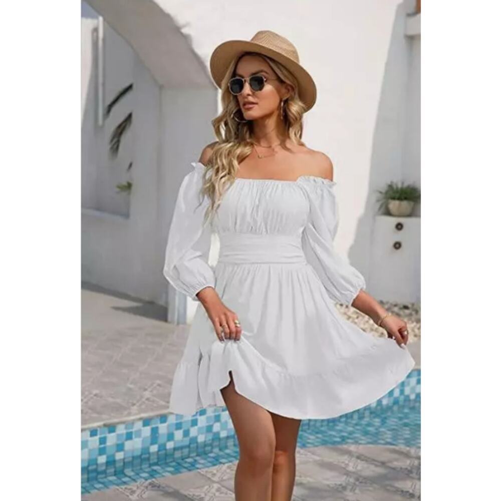 Zaful Square Neck Off the Shoulder Lantern Sleeve Tie Back Dress NWT Size 6
